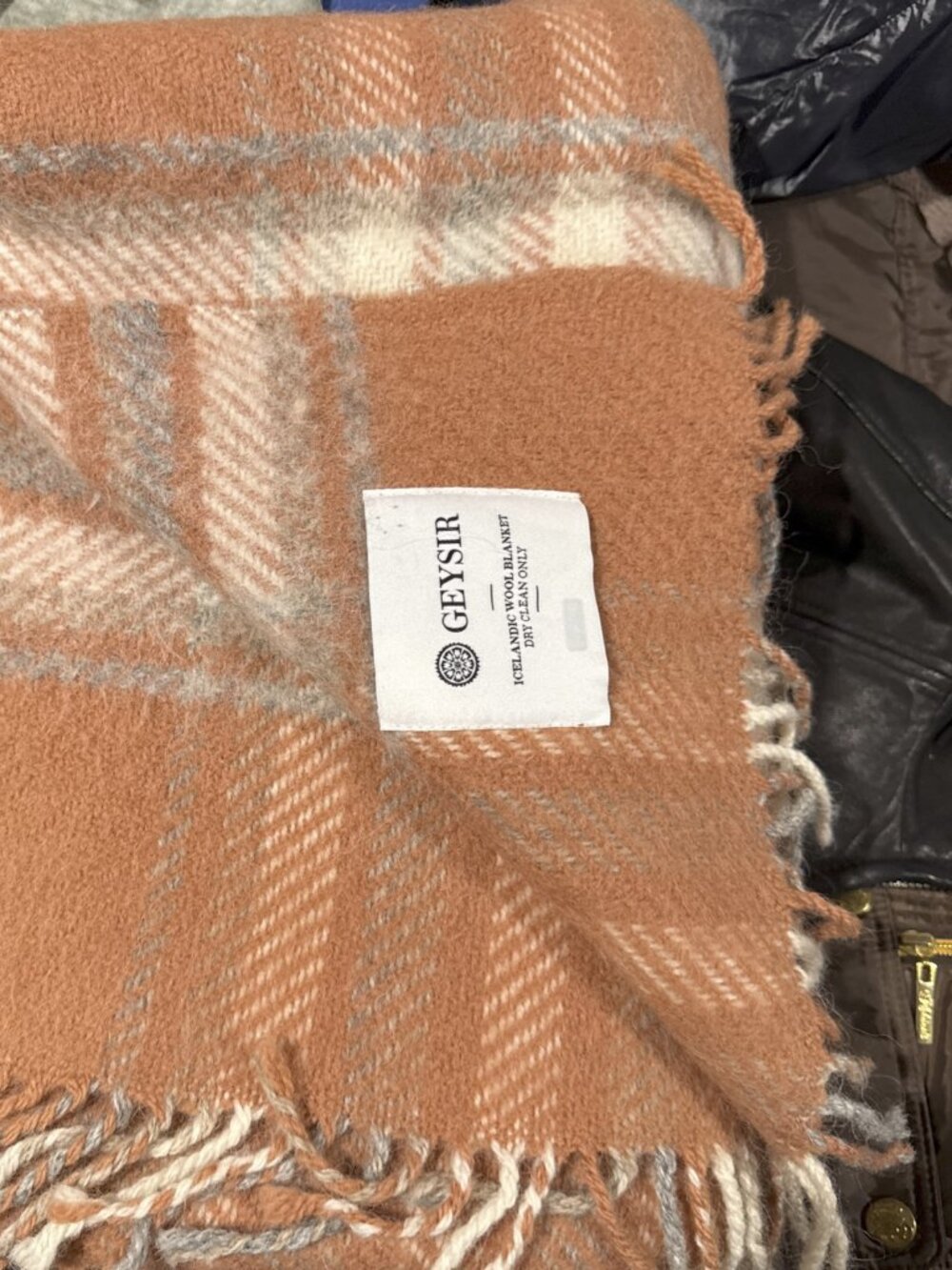 Geyser Icelandic 100% Wool Plaid Blanket Orange/White 68 X 54